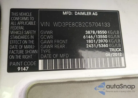 2012 Mercedes-Benz Sprinter 2500 High Roof из США, поврежденный, VIN WD3PE8CB2C5704133